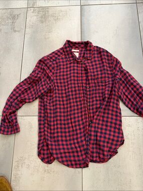 Women’s Red and Navy Check Button-Up Shirt
